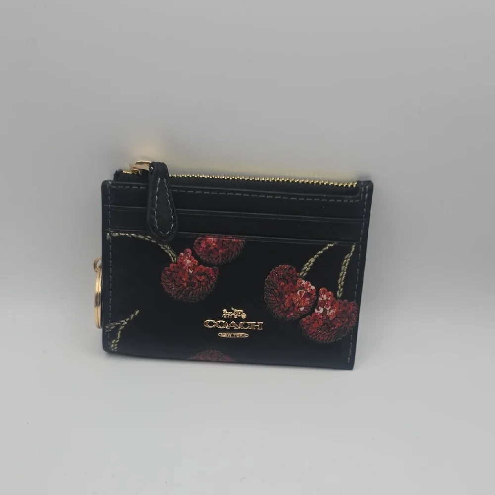 Coach Black & Red Sequin Cherry Small Card Holder/Keychain (NWOT)❤️🍒🖤